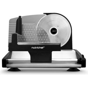 imageNutrichef Electric Meat Slicer  200W Automatic Meat Deli ampamp Bread Slicer  Adjustable Dial for 015mm Cutting Range Thickness  Removable 75 IN Stainless Steel Blade ampamp Food Pusher for Safety Black
