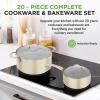 imageNutriChef 20Piece NonStick Bakeware and Cookware Set  Utensils Including Pots and Baking Pans Made with Durable Aluminum Tempered Glass Lids HeatResistant Utensils EasyClean Design WhiteWhite