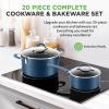 imageNutriChef 20Piece NonStick Bakeware and Cookware Set  Utensils Including Pots and Baking Pans Made with Durable Aluminum Tempered Glass Lids HeatResistant Utensils EasyClean Design WhiteNavy