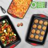imageNutriChef 3 Piece Nonstick Cookie Sheets for Baking  Premium Carbon Steel Baking Pans with White Silicone Handles  Even Heat Distribution PFOAPFOSPTFE Free Easy to Clean  Cream Marble NCBKT3CMBlack Sheet W Red Handle