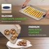 imageNutriChef 3 Piece Nonstick Cookie Sheets for Baking  Premium Carbon Steel Baking Pans with White Silicone Handles  Even Heat Distribution PFOAPFOSPTFE Free Easy to Clean  Cream Marble NCBKT3CMGolden