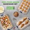 imageNutriChef 3 Piece Nonstick Cookie Sheets for Baking  Premium Carbon Steel Baking Pans with White Silicone Handles  Even Heat Distribution PFOAPFOSPTFE Free Easy to Clean  Cream Marble NCBKT3CMGolden