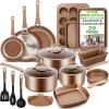 imageNutriChef 20Piece NonStick Bakeware and Cookware Set  Utensils Including Pots and Baking Pans Made with Durable Aluminum Tempered Glass Lids HeatResistant Utensils EasyClean Design WhiteMatte Gold