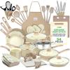 imageNutriChef 75Piece NonStick Pots and Pans Set Complete Ceramic Cookware Set with Bakeware Utensils Knife Set ampamp Accessories StainResistant FoodGrade Safe CreamBrownTaupe Brown