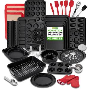 imageNutriChef 42Piece Ultimate Nonstick Bakeware Set  Carbon Steel Baking Pans Everyday Baking Tools Oven Mitts ampamp More  Ideal for Baking Delicious Savory ampamp Sweet Treats  Complete Set for Bakers