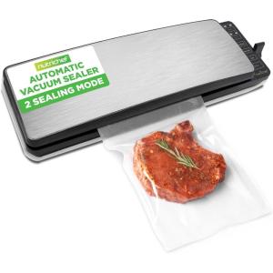 imageNutriChef Automatic Food Vacuum Sealer Machine  Electric Air Sealing Preserver with 5 Reusable Bags LED Controls HighPower Suction for Dry ampamp Moist Foods Stainless Steel HousingSilverBlack