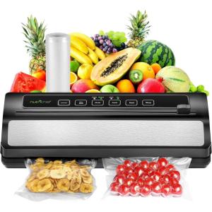 imageNutriChef Automatic Food Vacuum Sealer Machine  Electric Air Sealing Preserver with 5 Reusable Bags LED Controls HighPower Suction for Dry ampamp Moist Foods Stainless Steel HousingStainless Steel  Black