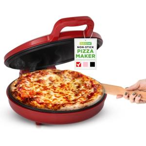 imageNutriChef Countertop Pizza Maker  1500W NonStick Electric Pizza Cooker  Make 12quot Personal Pizzas Eggs Toast ampamp More  CoolTouch Handles Compact ampamp SpaceSaving  Temp Range 175400F  RedRed