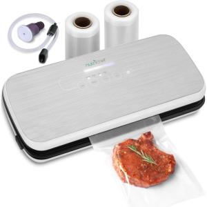imageNutriChef Vacuum Sealer For Food  Automatic Air Sealing Machine for Dry ampamp Moist Foods LED Touch Controls Includes Vacuum Bags Hose ampamp Wine Stopper High Suction PowerSilver