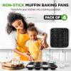 imageNutriChef Muffin Pans for Baking 4Pack  Nonstick 12 Mold Cupcake Tins  Carbon Steel Stackable Cup Cake Trays  Dishwasher ampamp Oven Safe  Includes 200 Parchment Paper Liners  13 x 10 x 1  Black