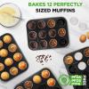 imageNutriChef Muffin Pans for Baking 4Pack  Nonstick 12 Mold Cupcake Tins  Carbon Steel Stackable Cup Cake Trays  Dishwasher ampamp Oven Safe  Includes 200 Parchment Paper Liners  13 x 10 x 1  Black