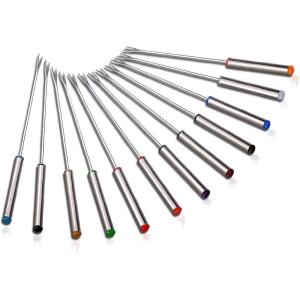 imageNutriChef 12pcs Fondue Dipping Fork Skewers  Stainless Steel wMultiColored HeatResistant Handles  Perfect for Fruits Vegetables Cheese Chocolate Marshmallows and More PRTPKFONDSTK12