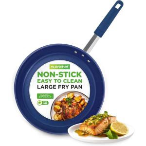 imageNutriChef f 12quot Large Fry Pan  Large Skillet Nonstick Frying Pan with Silicone Handle Ceramic Coating Blue Silicone Handle StainResistant And Easy To Clean Professional Home Cookware12