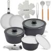 imageNutriChef 18Piece Ceramic Cookware Set with Detachable Handles Non Stick Pots and Pans PTFEFree Natural Ceramic Coating SpaceSaving Design Oven ampamp Stove Safe Includes Utensils