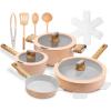 imageNutriChef 14Piece NonStick Ceramic Cookware Set  Induction Safe Pots and Pans with Glass Lids CoolTouch Handles Even Heat Distribution Dishwasher Safe Includes Ladle Tong Spatula BlackPink