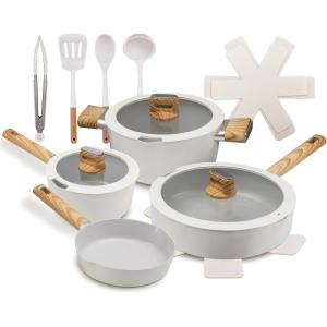 imageNutriChef 14Piece NonStick Ceramic Cookware Set  Induction Safe Pots and Pans with Glass Lids CoolTouch Handles Even Heat Distribution Dishwasher Safe Includes Ladle Tong Spatula BlackWhite