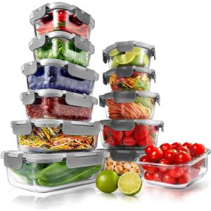 imageNutriChef Superior Glass Food Storage Containers  24Piece Stackable Glass Mealprep Containers wNewly Innovated Hinged BPAFree 100 Leakproof Locking Lids  FreezertoOvenSafe NCGLGY GrayGray