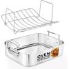 imageNutriChef Stainless Steel Roasting Pan with Rack 148quot x 116quot Large Roaster Pan for Oven with Polished Interior Durable Cast Handles Dishwasher ampamp Oven Safe Up to 24 lbs PFOAFree Silver