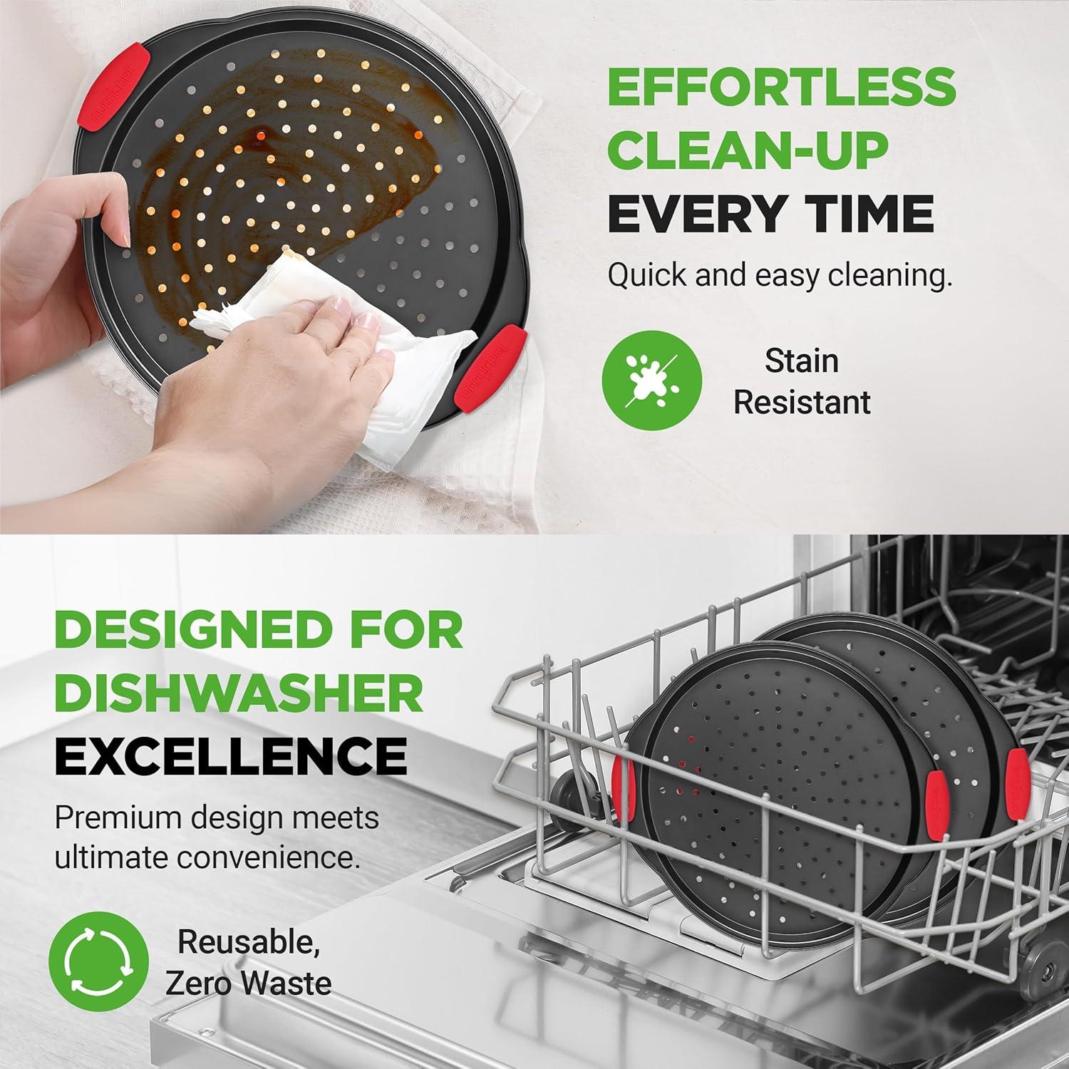 imageNutriChef 3Piece Pizza Tray Set with Silicone Handles  Round Nonstick Pizza Pan with Perforated Holes Durable Carbon Steel Small Medium Large Sizes  Ideal for Crispy Evenly Baked Pizzas Gray2 Pack