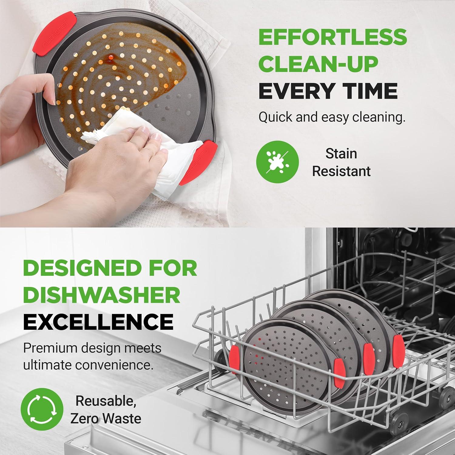 imageNutriChef 3Piece Pizza Tray Set with Silicone Handles  Round Nonstick Pizza Pan with Perforated Holes Durable Carbon Steel Small Medium Large Sizes  Ideal for Crispy Evenly Baked Pizzas Gray3 Pack