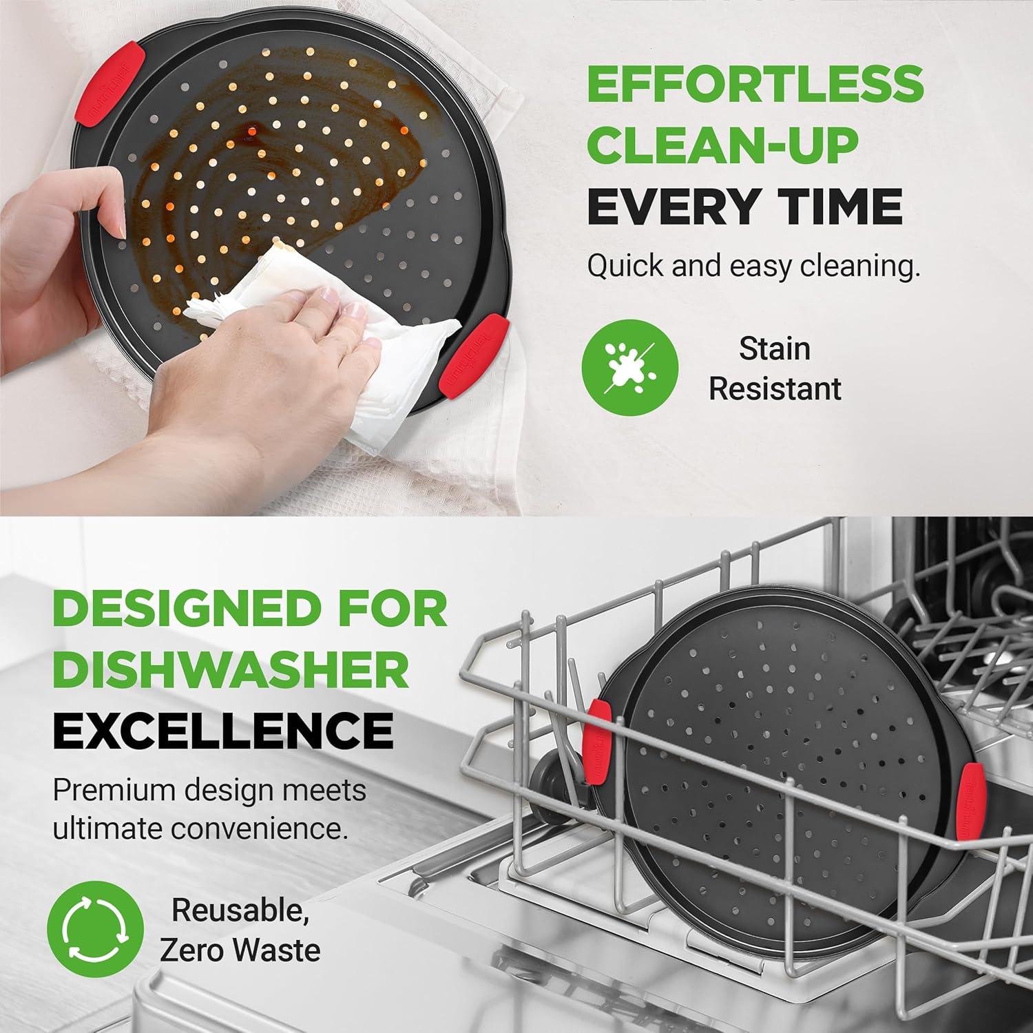 imageNutriChef 3Piece Pizza Tray Set with Silicone Handles  Round Nonstick Pizza Pan with Perforated Holes Durable Carbon Steel Small Medium Large Sizes  Ideal for Crispy Evenly Baked Pizzas Gray1 Pack