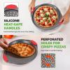 imageNutriChef 3Piece Pizza Tray Set with Silicone Handles  Round Nonstick Pizza Pan with Perforated Holes Durable Carbon Steel Small Medium Large Sizes  Ideal for Crispy Evenly Baked Pizzas Gray3 Pack