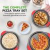 imageNutriChef 3Piece Pizza Tray Set with Silicone Handles  Round Nonstick Pizza Pan with Perforated Holes Durable Carbon Steel Small Medium Large Sizes  Ideal for Crispy Evenly Baked Pizzas Gray3 Pack