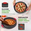 imageNutriChef 3Piece Pizza Tray Set with Silicone Handles  Round Nonstick Pizza Pan with Perforated Holes Durable Carbon Steel Small Medium Large Sizes  Ideal for Crispy Evenly Baked Pizzas Gray1 Pack