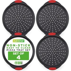 imageNutriChef 3Piece Pizza Tray Set with Silicone Handles  Round Nonstick Pizza Pan with Perforated Holes Durable Carbon Steel Small Medium Large Sizes  Ideal for Crispy Evenly Baked Pizzas Gray4 Pack