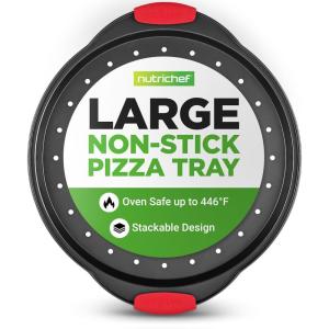 imageNutriChef 3Piece Pizza Tray Set with Silicone Handles  Round Nonstick Pizza Pan with Perforated Holes Durable Carbon Steel Small Medium Large Sizes  Ideal for Crispy Evenly Baked Pizzas Gray1 Pack