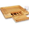 imageBamboo Cheese Cutting Board Set  Flat Wood Serving Platter for Picnic Food or Wine Rectangle Fruit and Meat Plate Kit wBowl Closing Drawer Tray 4 Stainless Steel Knives  NutriChef PKCZBD10