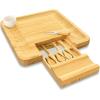 imageBamboo Cheese Cutting Board Set  Flat Wood Serving Platter for Picnic Food or Wine Rectangle Fruit and Meat Plate Kit wBowl Closing Drawer Tray 4 Stainless Steel Knives  NutriChef PKCZBD10