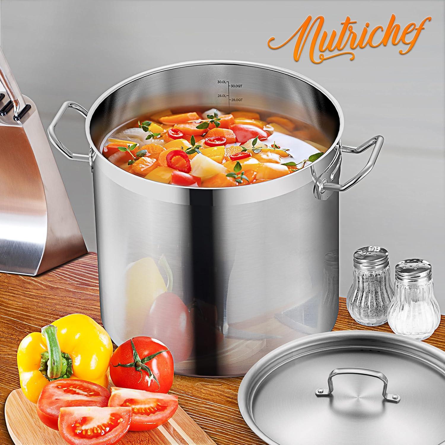 imageNutriChef Stainless Steel Cookware Stockpot  14 Quart Heavy Duty Induction Pot Soup Pot with Stainless Steel Lid Gas Induction Ceramic Glass and Halogen Cooktops Compatible  NCSPT14Q30 Quarts
