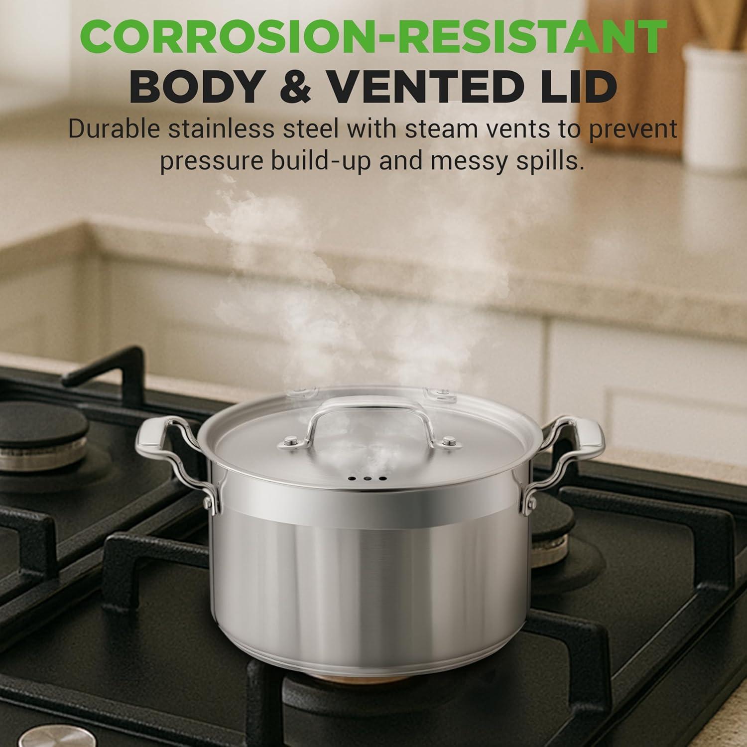 imageNutriChef Stainless Steel Cookware Stockpot  14 Quart Heavy Duty Induction Pot Soup Pot with Stainless Steel Lid Gas Induction Ceramic Glass and Halogen Cooktops Compatible  NCSPT14Q5 Quarts