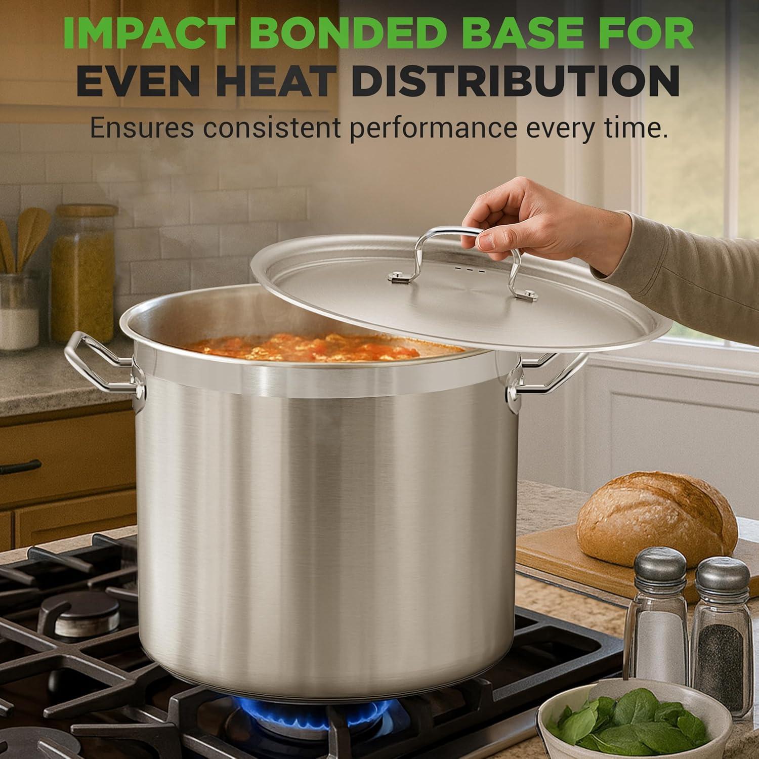 imageNutriChef Stainless Steel Cookware Stockpot  14 Quart Heavy Duty Induction Pot Soup Pot with Stainless Steel Lid Gas Induction Ceramic Glass and Halogen Cooktops Compatible  NCSPT14Q35 Quarts