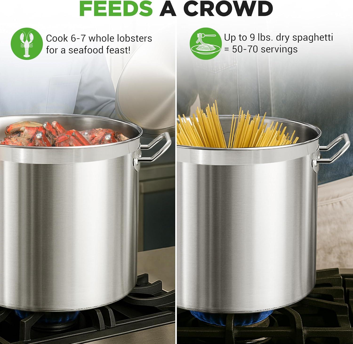 imageNutriChef Stainless Steel Cookware Stockpot  14 Quart Heavy Duty Induction Pot Soup Pot with Stainless Steel Lid Gas Induction Ceramic Glass and Halogen Cooktops Compatible  NCSPT14Q35 Quarts