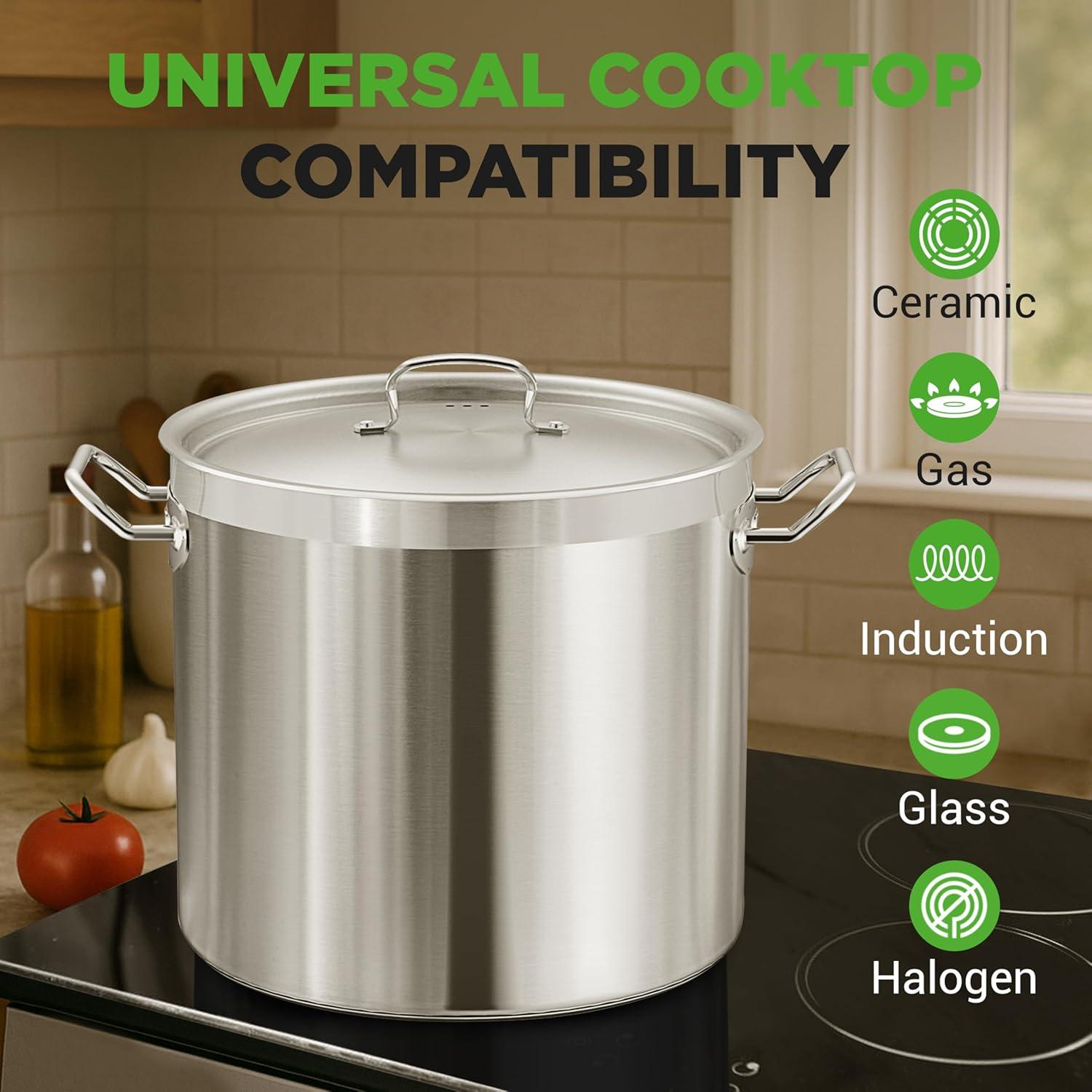 imageNutriChef Stainless Steel Cookware Stockpot  14 Quart Heavy Duty Induction Pot Soup Pot with Stainless Steel Lid Gas Induction Ceramic Glass and Halogen Cooktops Compatible  NCSPT14Q40 Quarts