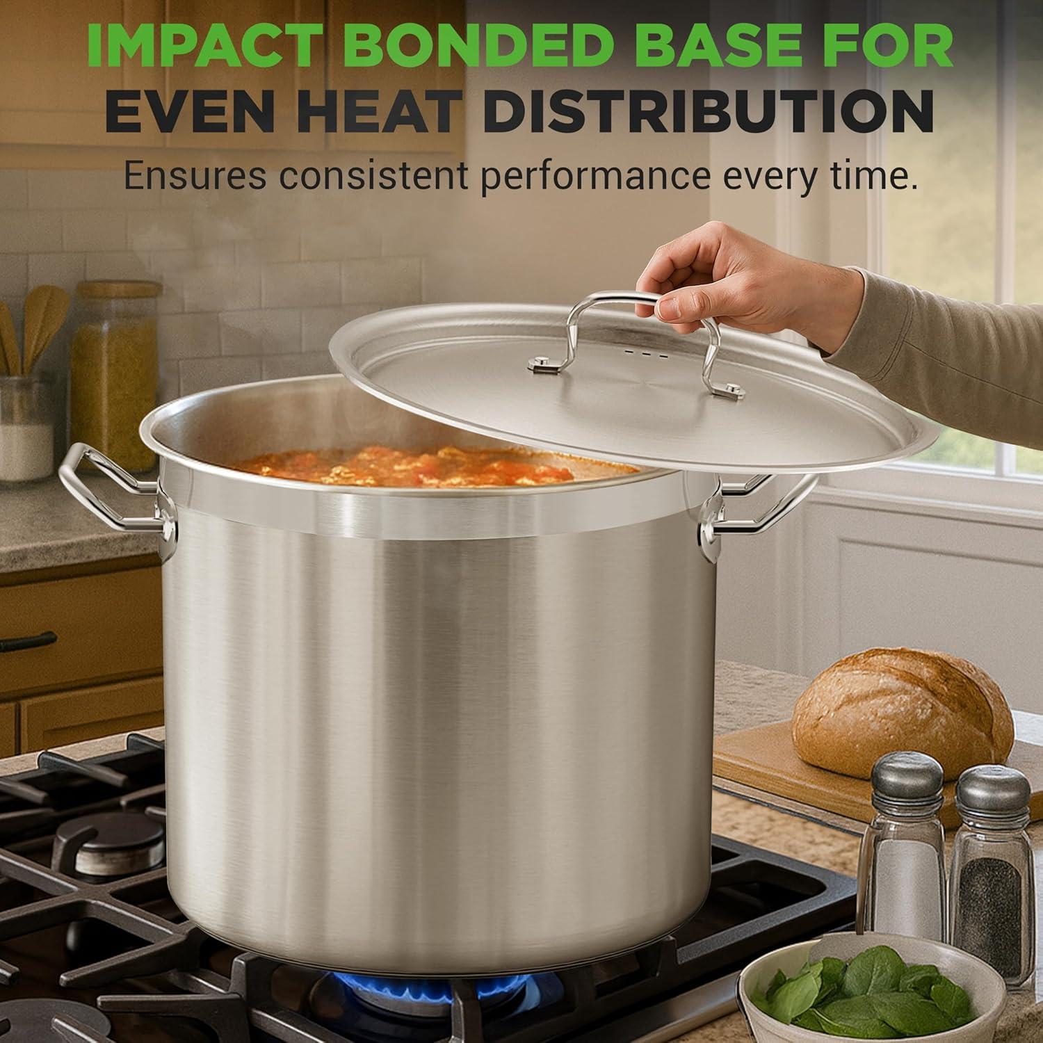 imageNutriChef Stainless Steel Cookware Stockpot  14 Quart Heavy Duty Induction Pot Soup Pot with Stainless Steel Lid Gas Induction Ceramic Glass and Halogen Cooktops Compatible  NCSPT14Q40 Quarts