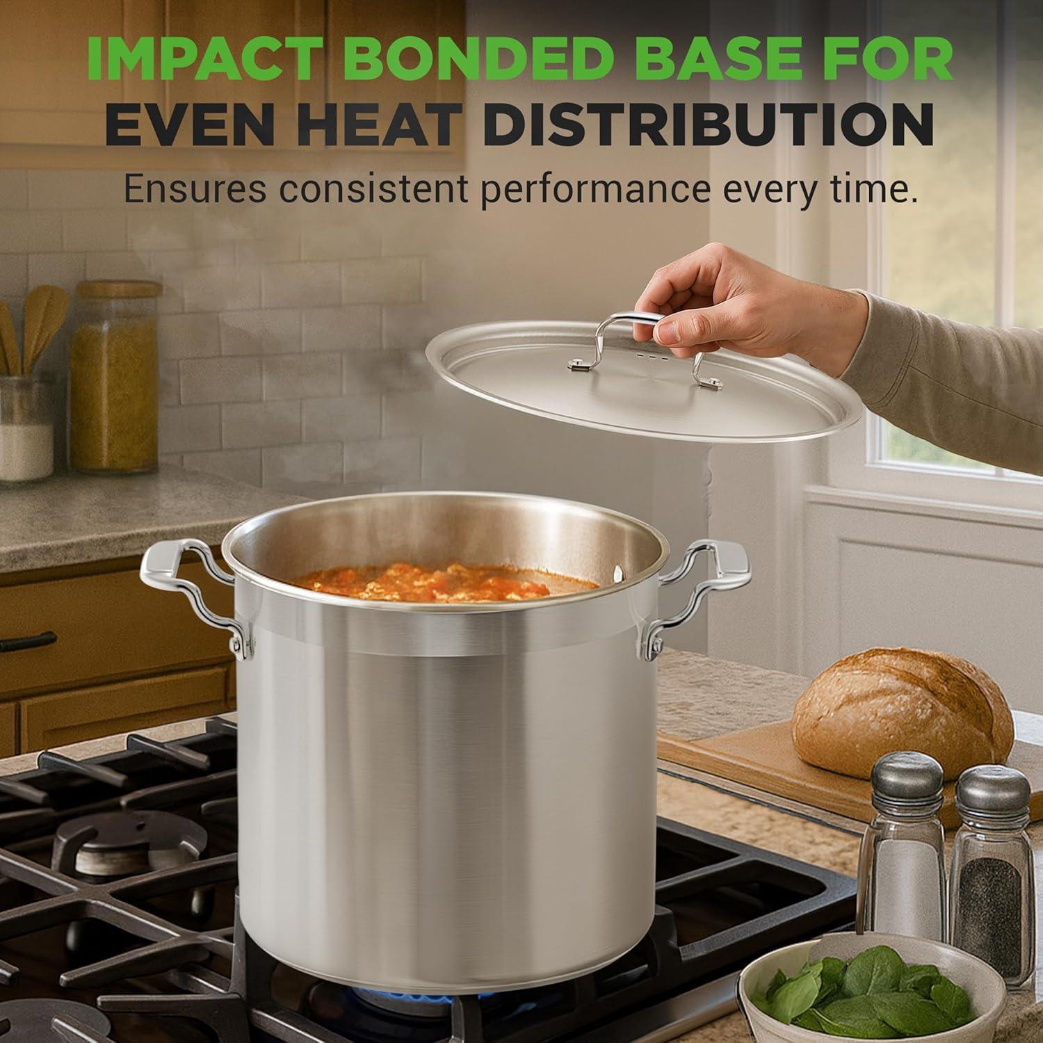 imageNutriChef Stainless Steel Cookware Stockpot  14 Quart Heavy Duty Induction Pot Soup Pot with Stainless Steel Lid Gas Induction Ceramic Glass and Halogen Cooktops Compatible  NCSPT14Q24 Quarts