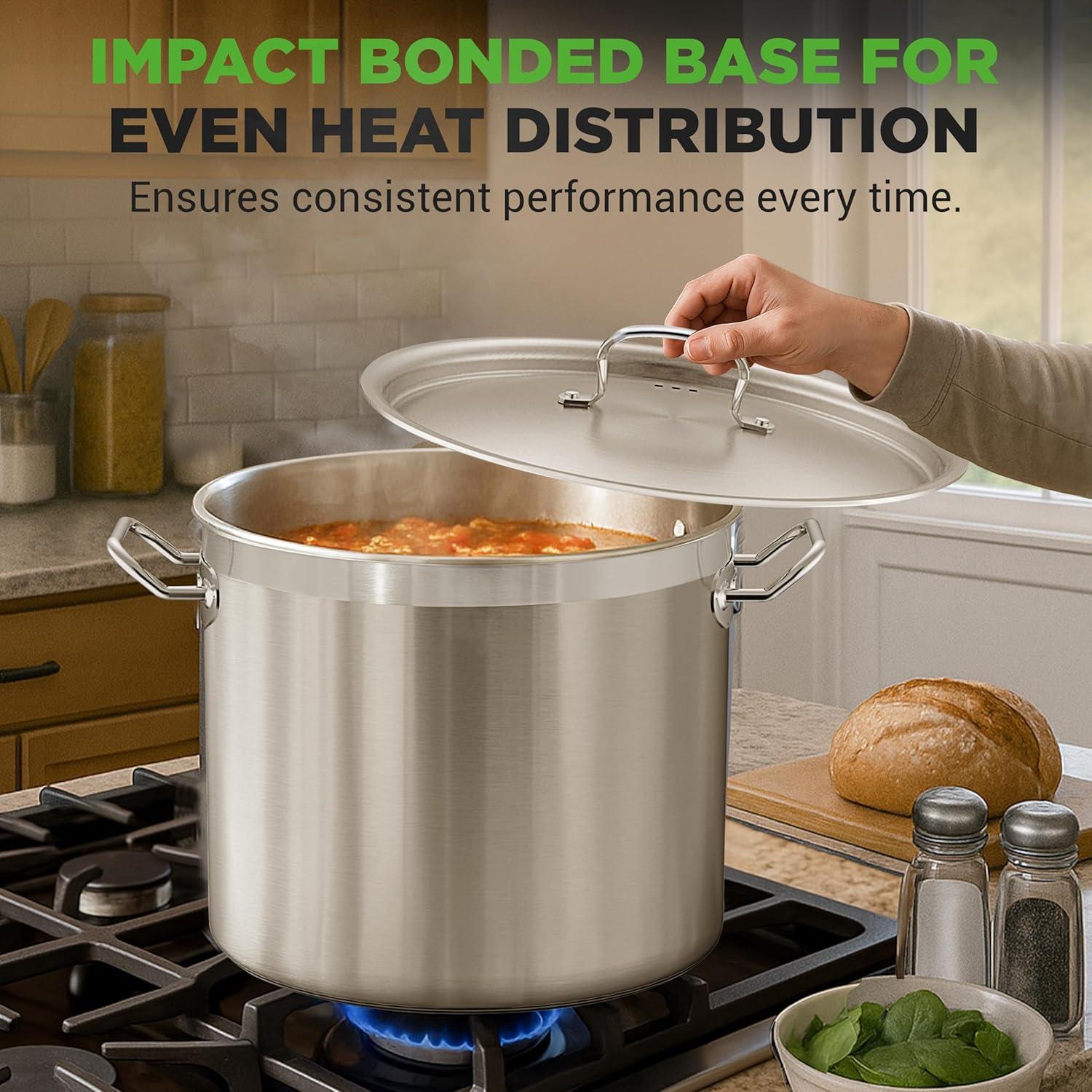 imageNutriChef Stainless Steel Cookware Stockpot  14 Quart Heavy Duty Induction Pot Soup Pot with Stainless Steel Lid Gas Induction Ceramic Glass and Halogen Cooktops Compatible  NCSPT14Q30 Quarts