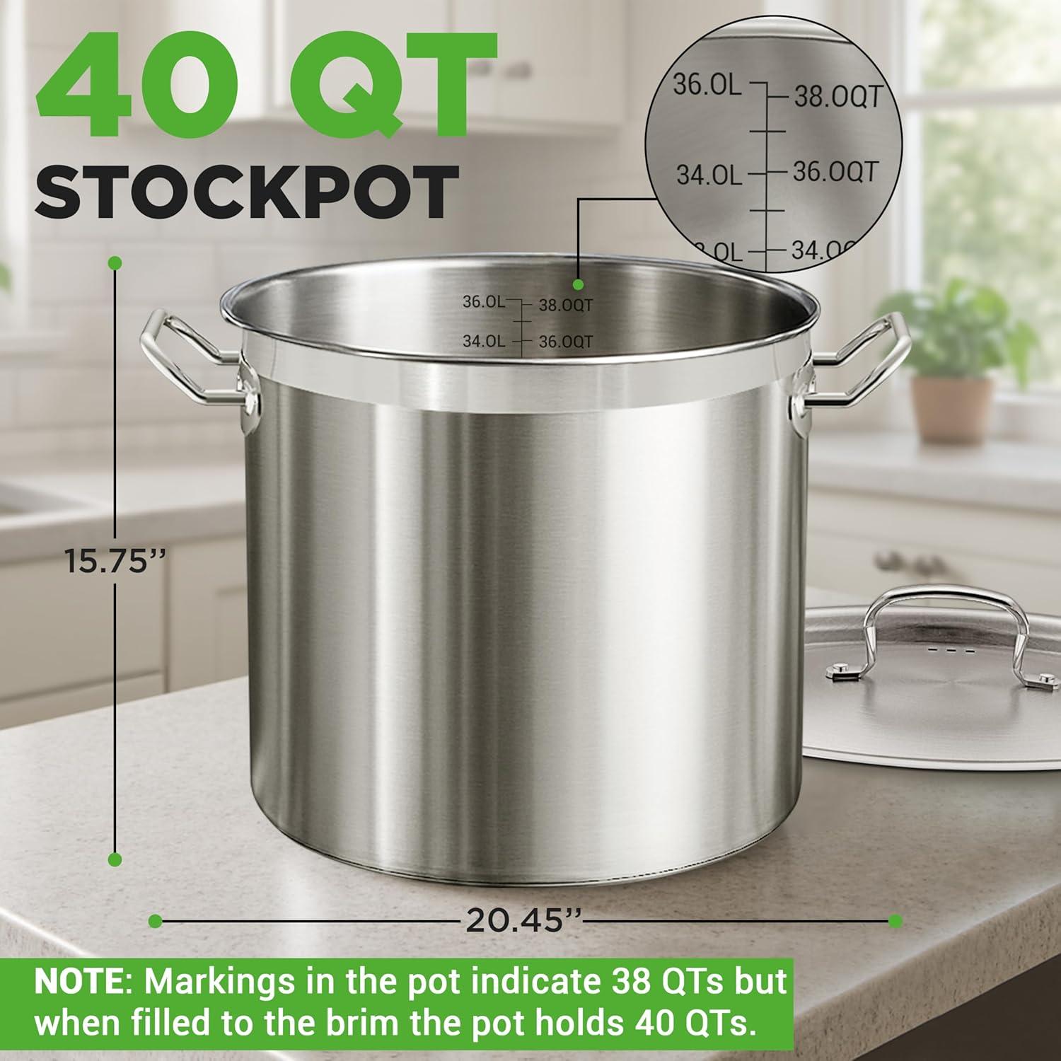 imageNutriChef Stainless Steel Cookware Stockpot  14 Quart Heavy Duty Induction Pot Soup Pot with Stainless Steel Lid Gas Induction Ceramic Glass and Halogen Cooktops Compatible  NCSPT14Q40 Quarts