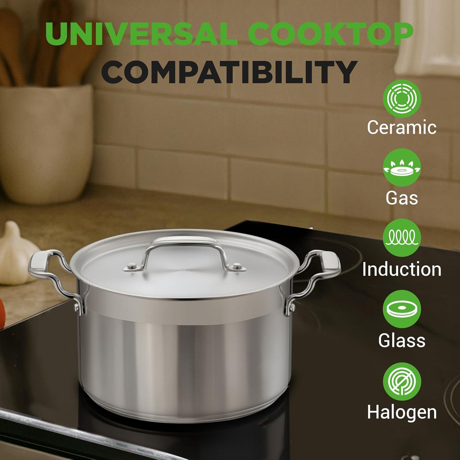 imageNutriChef Stainless Steel Cookware Stockpot  14 Quart Heavy Duty Induction Pot Soup Pot with Stainless Steel Lid Gas Induction Ceramic Glass and Halogen Cooktops Compatible  NCSPT14Q5 Quarts