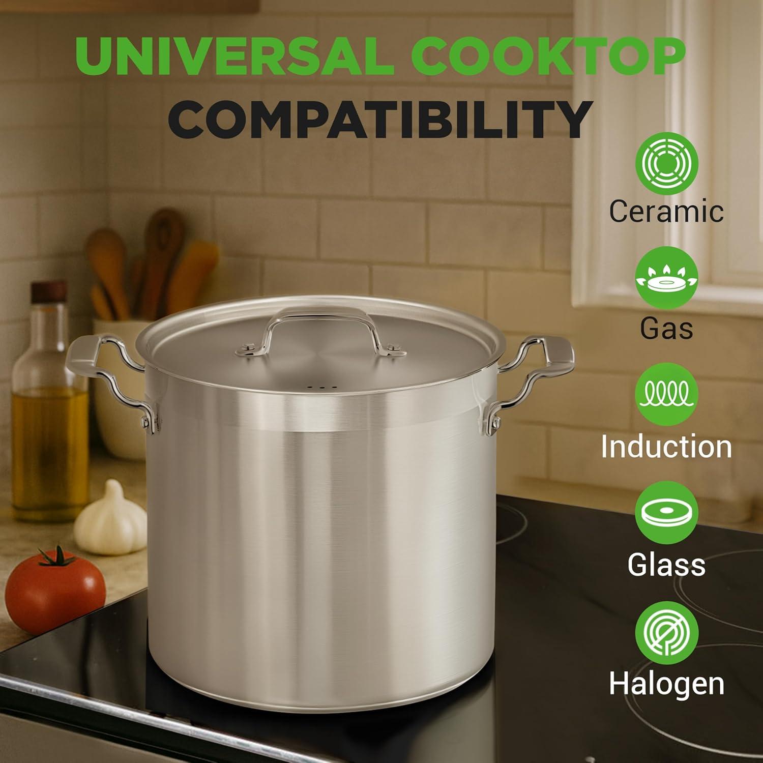 imageNutriChef Stainless Steel Cookware Stockpot  14 Quart Heavy Duty Induction Pot Soup Pot with Stainless Steel Lid Gas Induction Ceramic Glass and Halogen Cooktops Compatible  NCSPT14Q24 Quarts