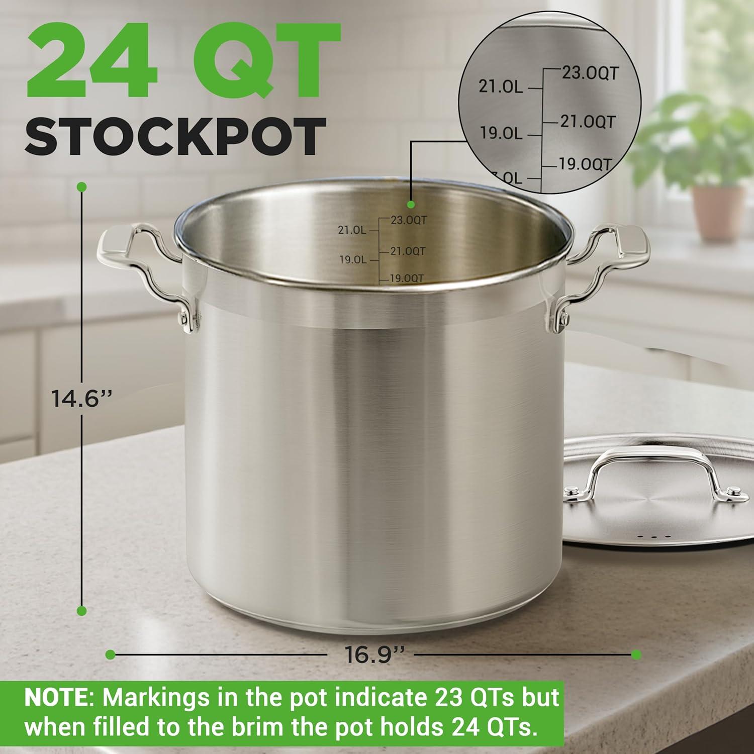 imageNutriChef Stainless Steel Cookware Stockpot  14 Quart Heavy Duty Induction Pot Soup Pot with Stainless Steel Lid Gas Induction Ceramic Glass and Halogen Cooktops Compatible  NCSPT14Q24 Quarts
