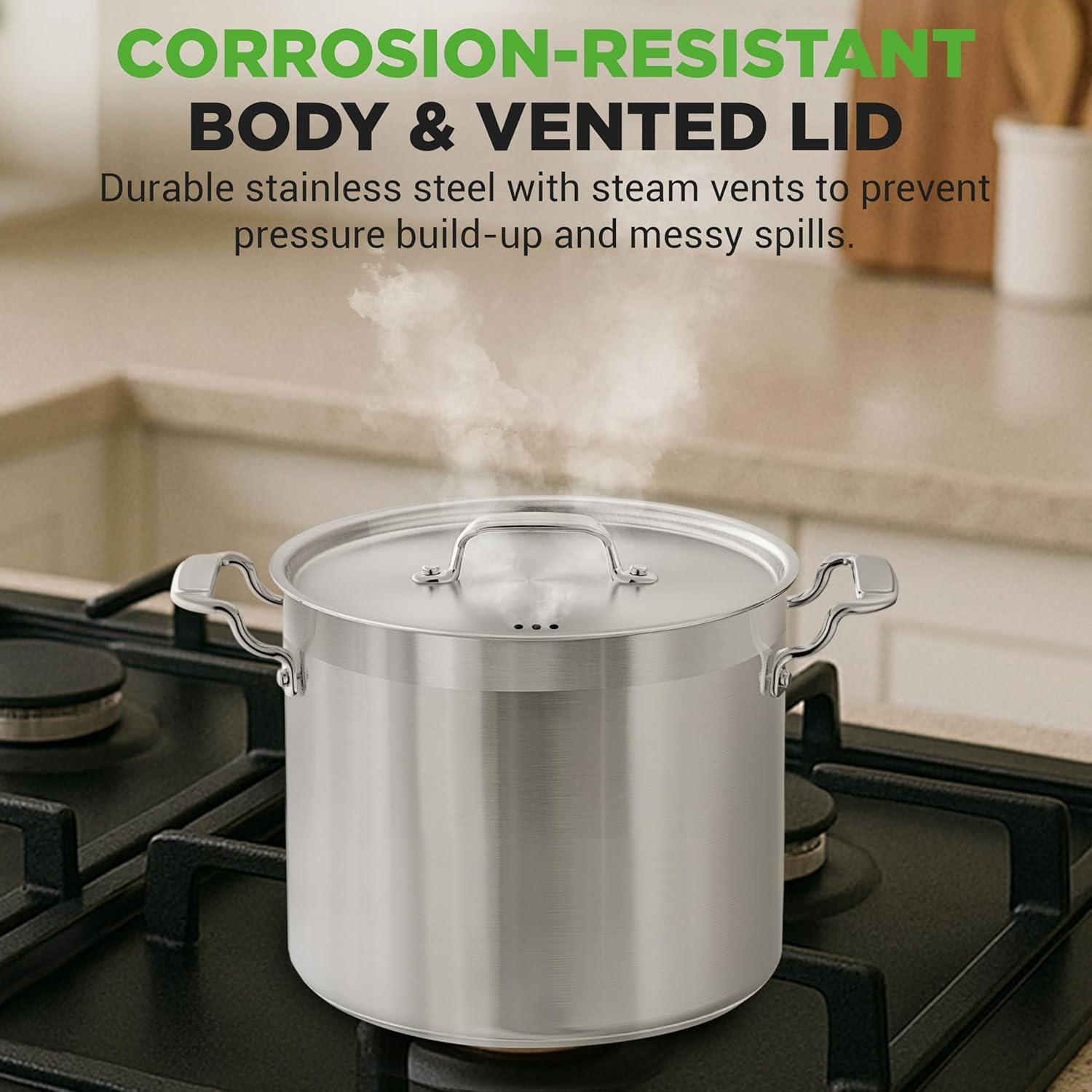 imageNutriChef Stainless Steel Cookware Stockpot  14 Quart Heavy Duty Induction Pot Soup Pot with Stainless Steel Lid Gas Induction Ceramic Glass and Halogen Cooktops Compatible  NCSPT14Q12 Quarts