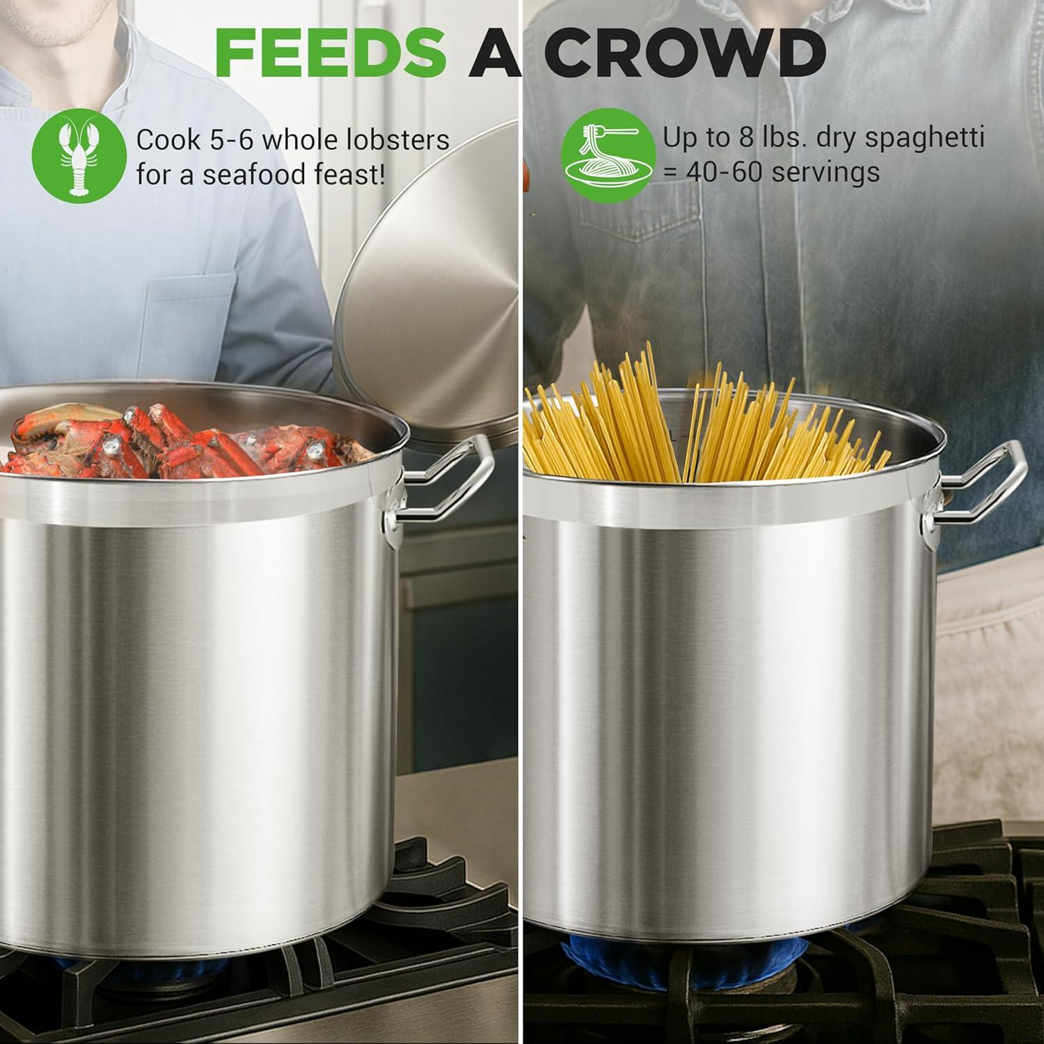 imageNutriChef Stainless Steel Cookware Stockpot  14 Quart Heavy Duty Induction Pot Soup Pot with Stainless Steel Lid Gas Induction Ceramic Glass and Halogen Cooktops Compatible  NCSPT14Q30 Quarts