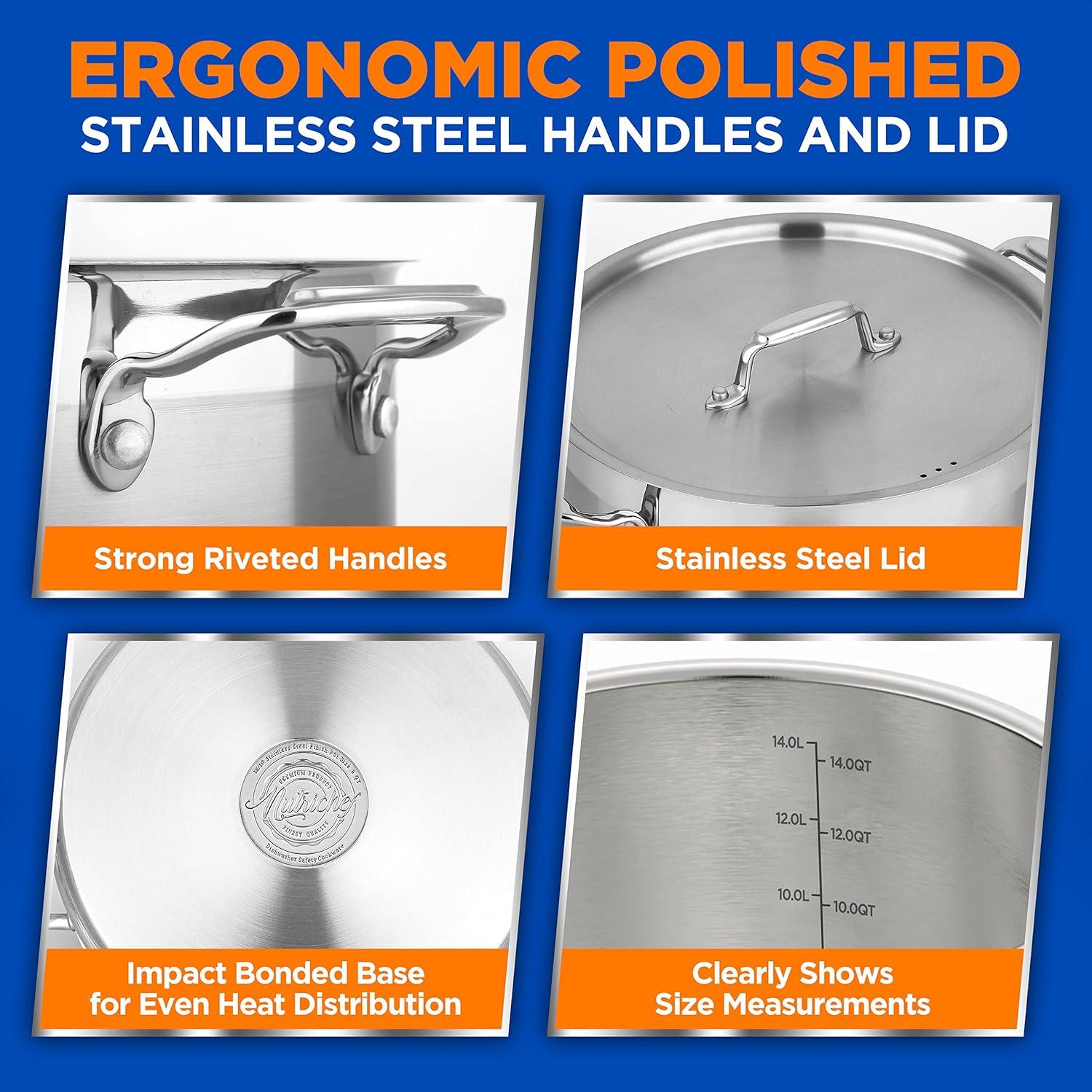 imageNutriChef Stainless Steel Cookware Stockpot  14 Quart Heavy Duty Induction Pot Soup Pot with Stainless Steel Lid Gas Induction Ceramic Glass and Halogen Cooktops Compatible  NCSPT14Q14 Quarts