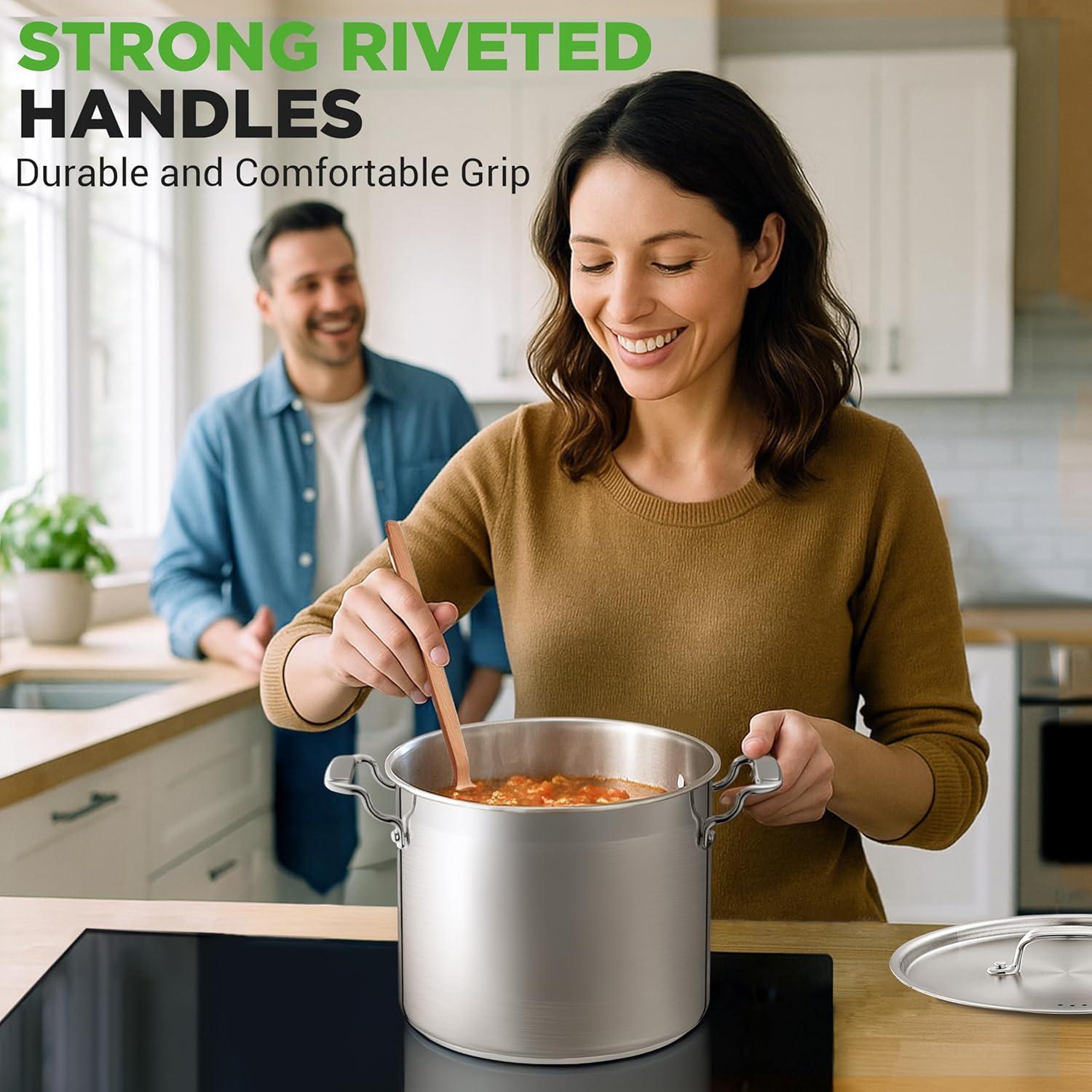 imageNutriChef Stainless Steel Cookware Stockpot  14 Quart Heavy Duty Induction Pot Soup Pot with Stainless Steel Lid Gas Induction Ceramic Glass and Halogen Cooktops Compatible  NCSPT14Q12 Quarts