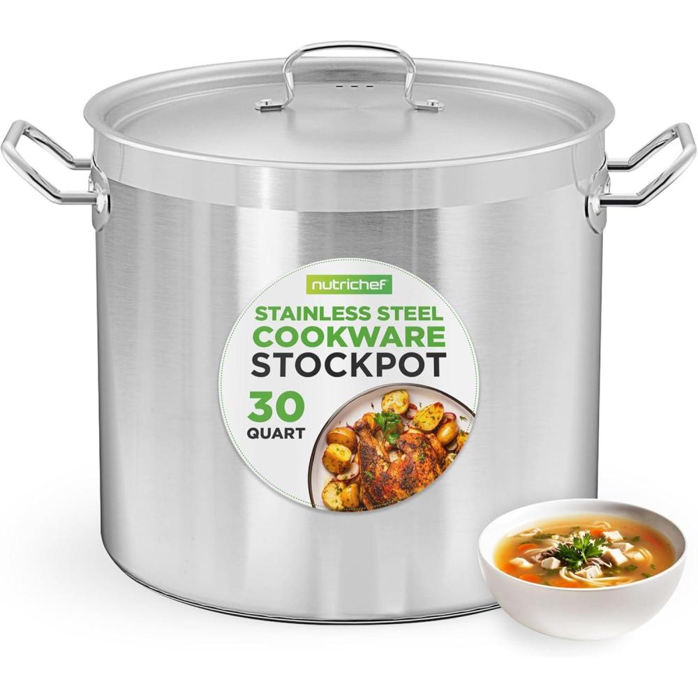 imageNutriChef Stainless Steel Cookware Stockpot  14 Quart Heavy Duty Induction Pot Soup Pot with Stainless Steel Lid Gas Induction Ceramic Glass and Halogen Cooktops Compatible  NCSPT14Q30 Quarts