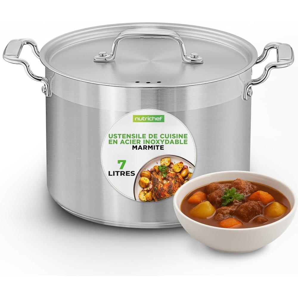 imageNutriChef Stainless Steel Cookware Stockpot  14 Quart Heavy Duty Induction Pot Soup Pot with Stainless Steel Lid Gas Induction Ceramic Glass and Halogen Cooktops Compatible  NCSPT14Q8 Quarts